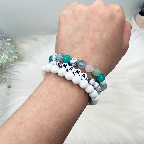 “Mama” Arm Candy Beaded Bracelet -  Cool Colors theme - Picture 1 of 6